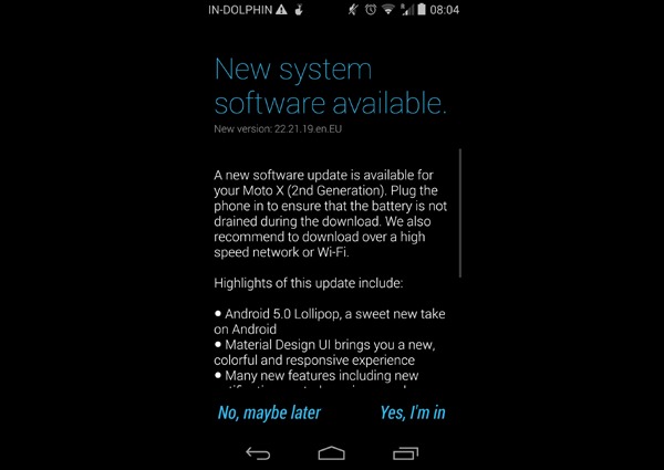 Actualización de Android 5.0 Lollipop para el Motorola Moto X