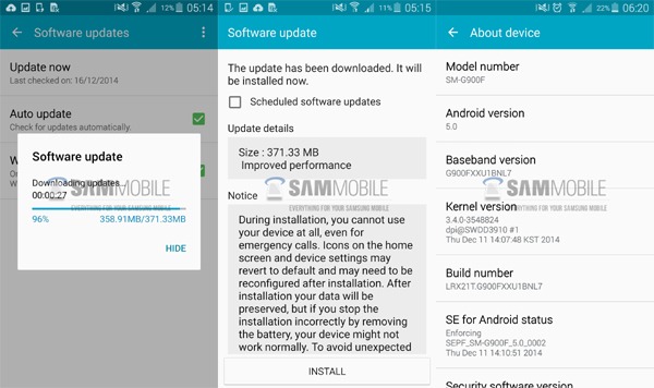 Nueva actualización de sistema operativo para el Samsung Galaxy S5