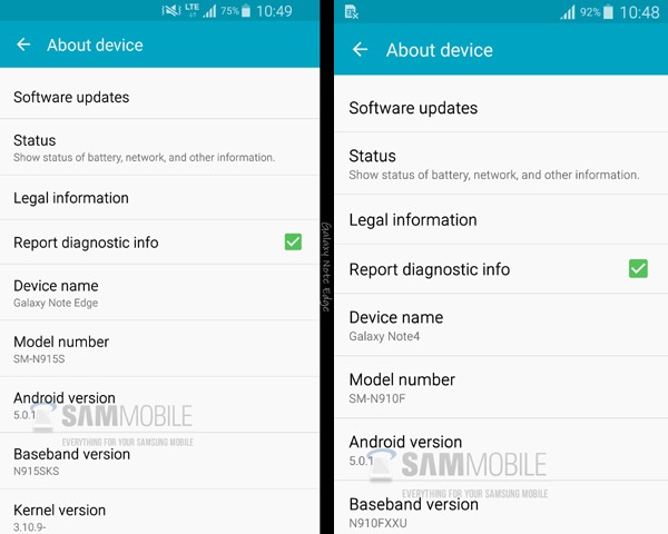 Actualización de Android 5.0.1 para el Samsung Galaxy Note 4 y el Note Edge