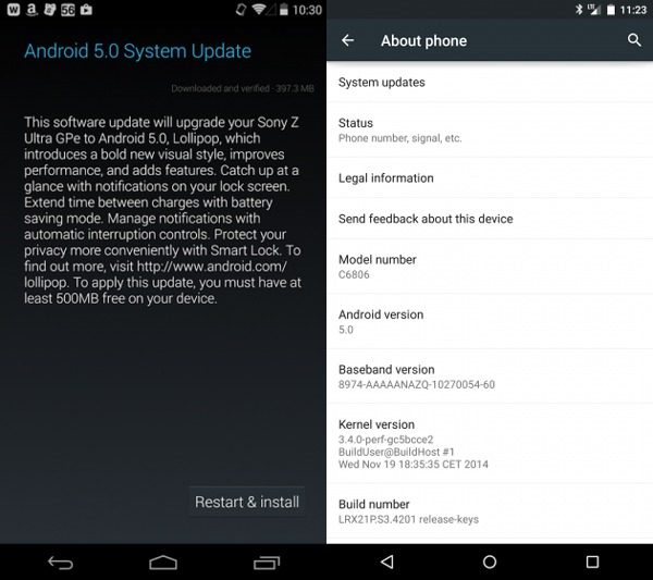 El Sony Xperia Z Ultra Google Play recibe Android 5.0 Lollipop