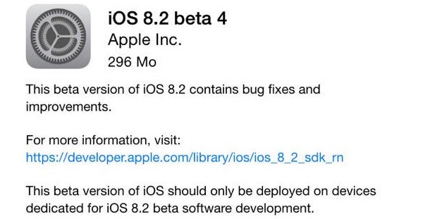 Beta 4 de iOS 8.2