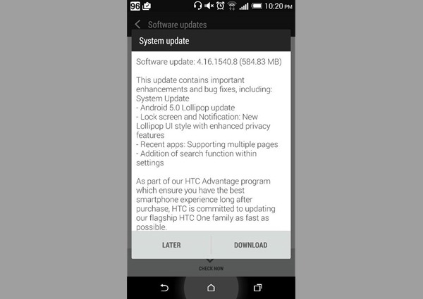 Actualización de Android 5.0 Lollipop para el HTC One M8