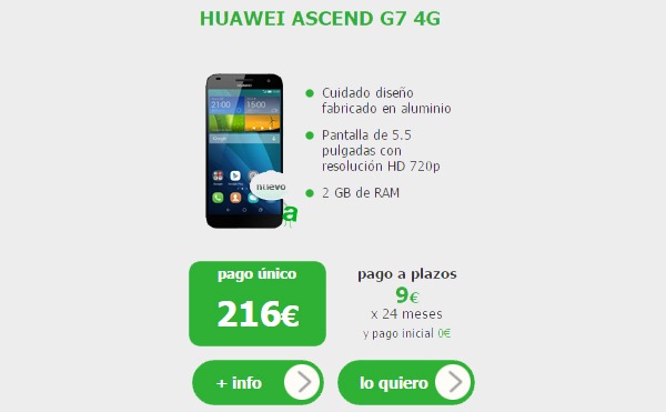 Huawei Ascend G7, precios y tarifas con Amena