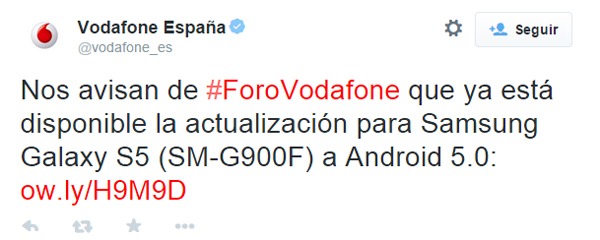 Samsung Galaxy S5 de Vodafone con Android 5.0 Lollipop