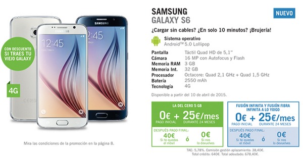 Samsung Galaxy S6 y Galaxy S6 Edge, precios y tarifas con Yoigo
