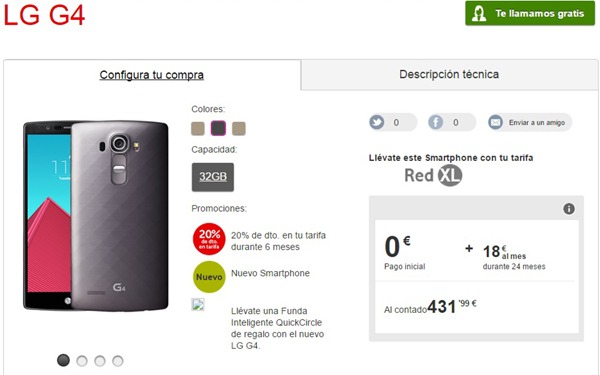 LG G4, precios y tarifas con Vodafone