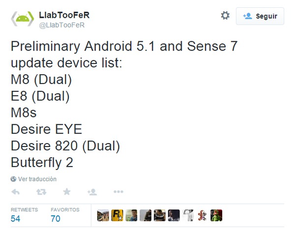 Móviles de HTC que recibirán la actualización de Android 5.1 Lollipop