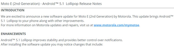 Novedades de Android 5.1 Lollipop para el Motorola Moto E (2015)