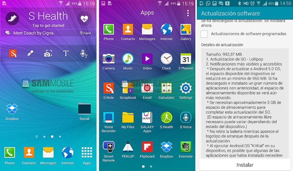 Android 5.0 Lollipop para el Samsung Galaxy Note 4 en España