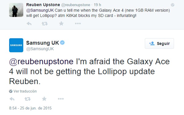 Actualización de Lollipop para el Samsung Galaxy Ace 4