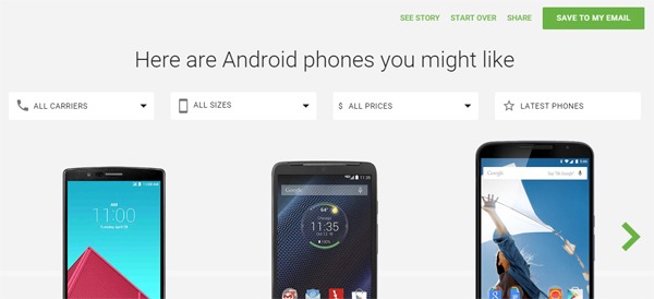 Comparador de móviles Android de Google