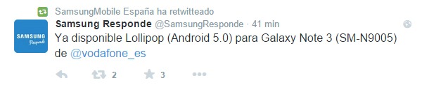 Android 5.0 Lollipop para el Samsung Galaxy Note 3 de Vodafone