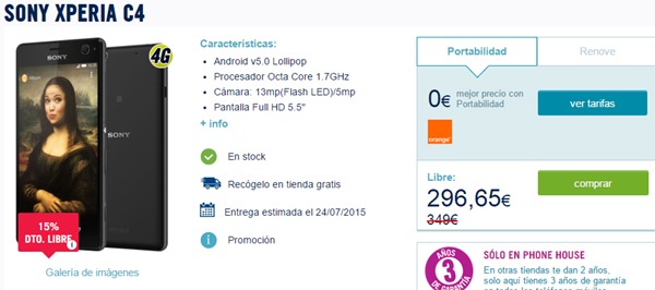 Sony Xperia C4, disponible en oferta por 300 euros
