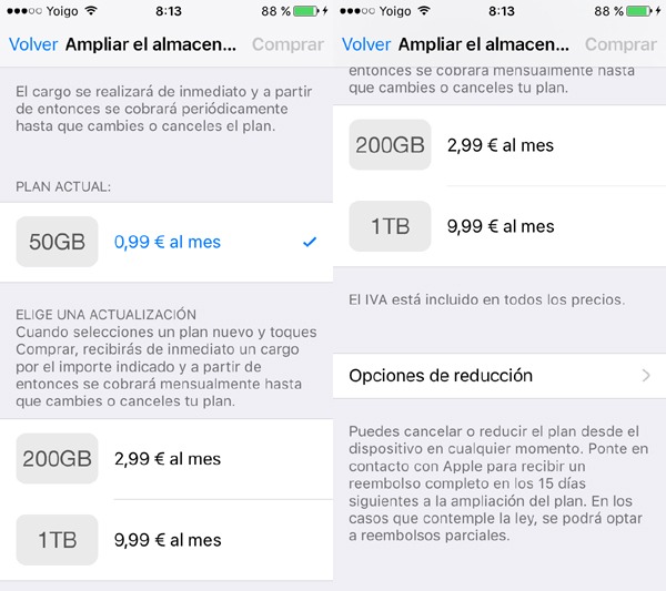Precios de iCloud en los iPhone en 2015 tras iOS 9