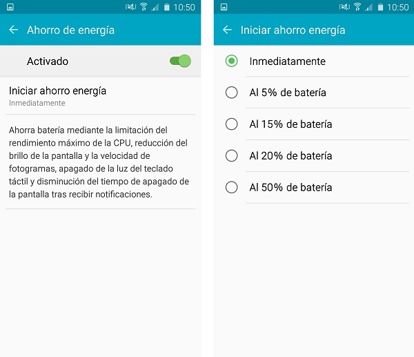 Samsung Galaxy A5 2016 modo ahorro energia