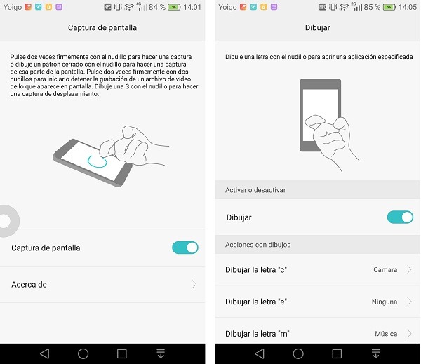 Gestos con los nudillos del Huawei Mate 8