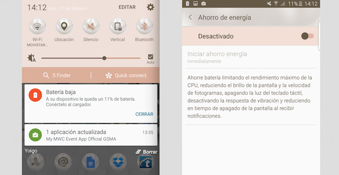Samsung Galaxy S6 Edge Plus ahorro energia