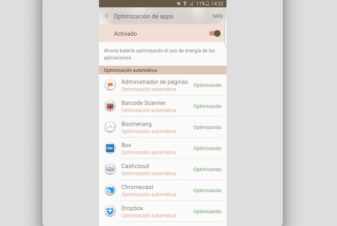 Samsung Galaxy S6 Edge Plus aplicaciones optimizacion bateria