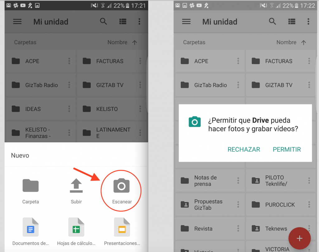 escanear con google drive y un movil Android
