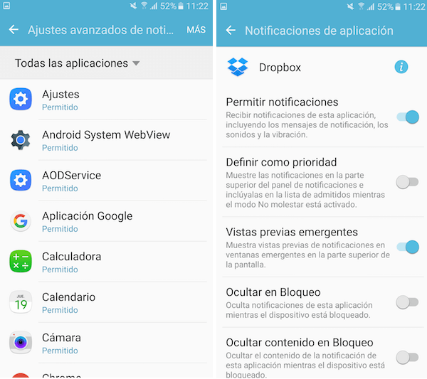 Notificaciones Samsung Galaxy S7