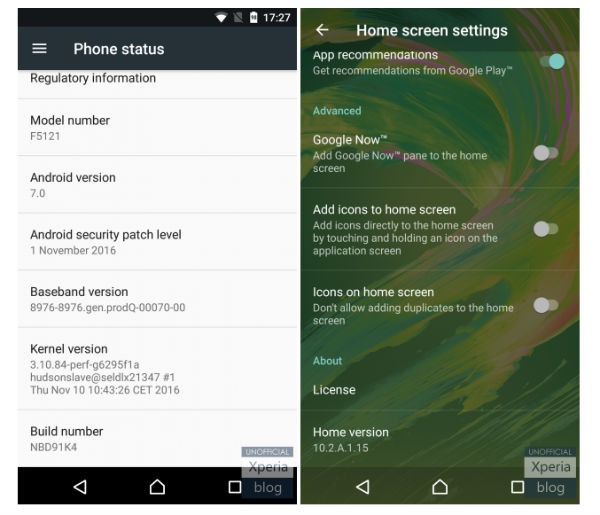 sony xperia android 7 configuracion