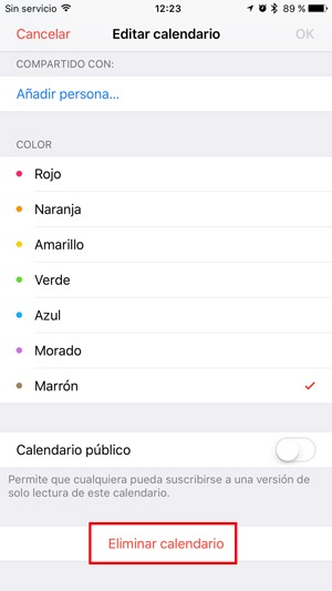 app calendario ios spam quitar