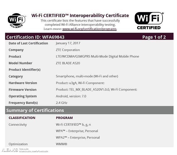 certificado wifi blade a520