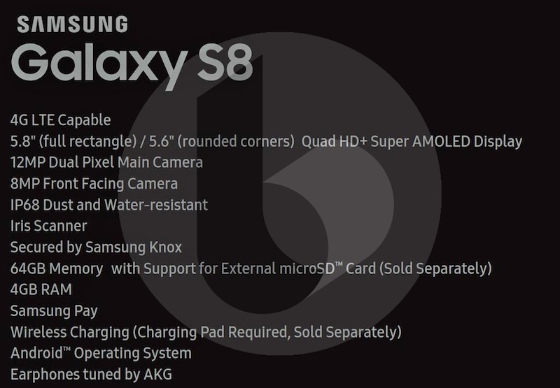 Especificaciones Galaxy S8