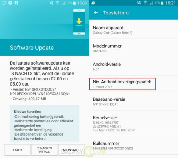 Samsung Galaxy Note 4 actualización de seguridad