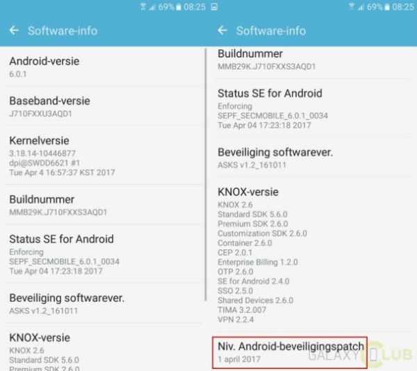Samsung GAlaxy J7 2016 parche de seguridad