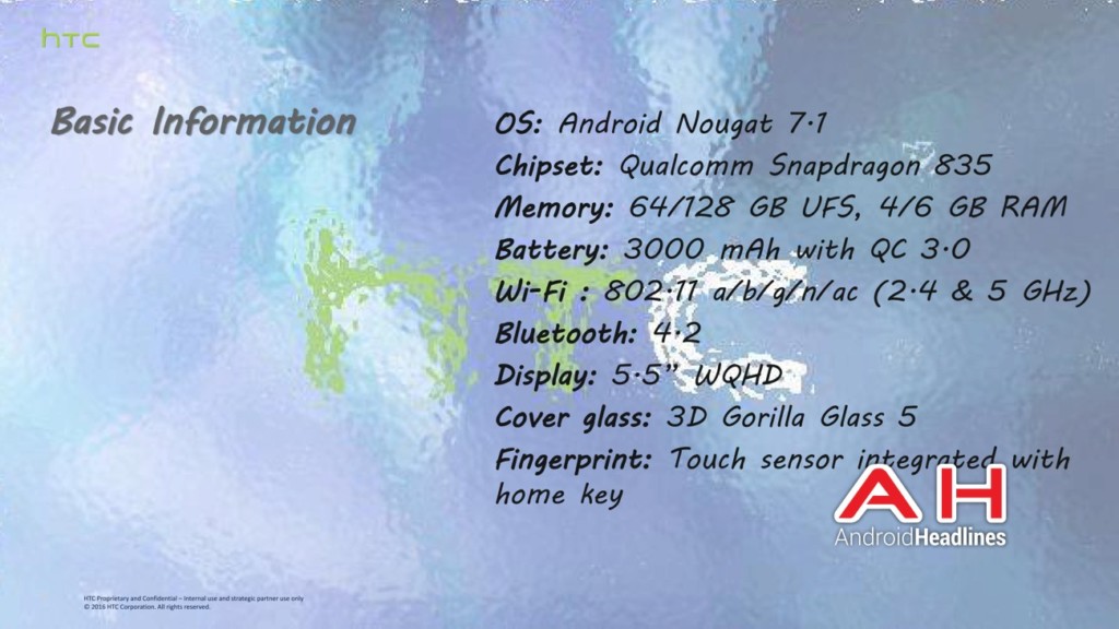 Especificaciones, HTC U