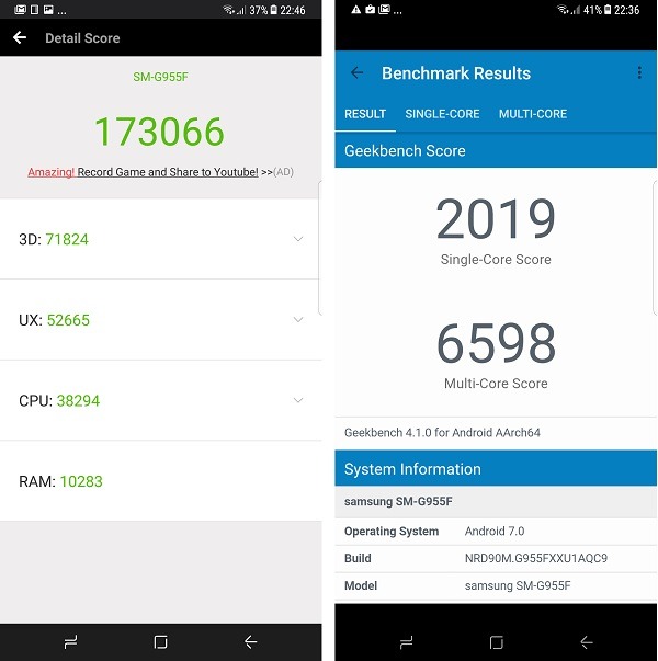 pruebas de rendimiento del Samsung Galaxy S8+