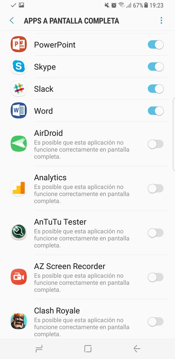 Apps a pantalla completa en el Samsung Galaxy S8