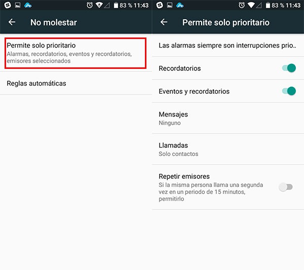 configurar notificaciones android permisos no molestar