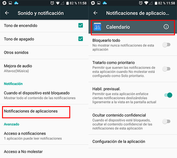 configurar notificaciones android permisos apps