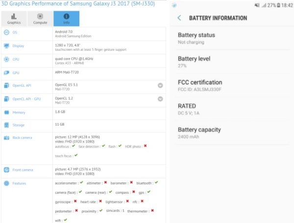 especificaciones samsung galaxy j3 2017