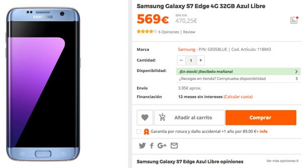 ofertas Samsung Galaxy S7 edge pccomponentes