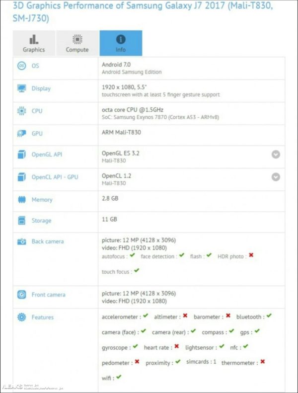 especificaciones galaxy j7 2017