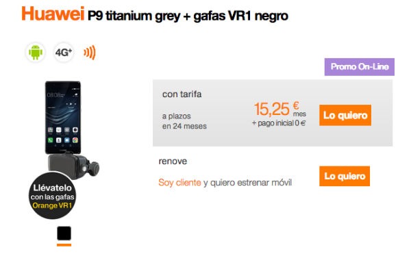 Huawei P9 titanium grey + gafas VR1 negro 