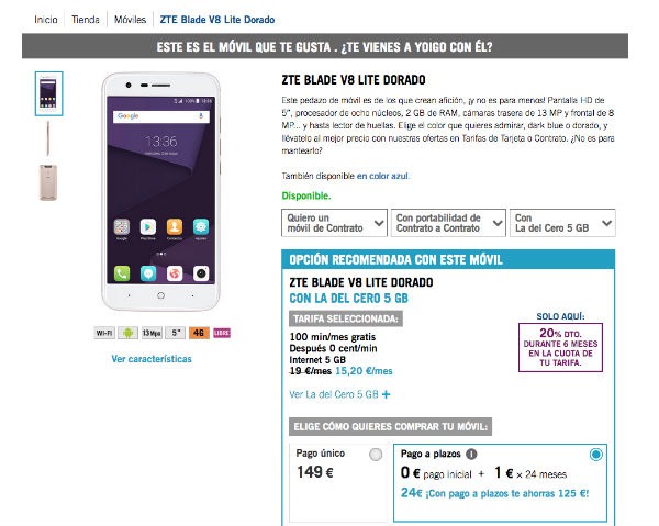 ZTE Blade V8 Lite Yoigo