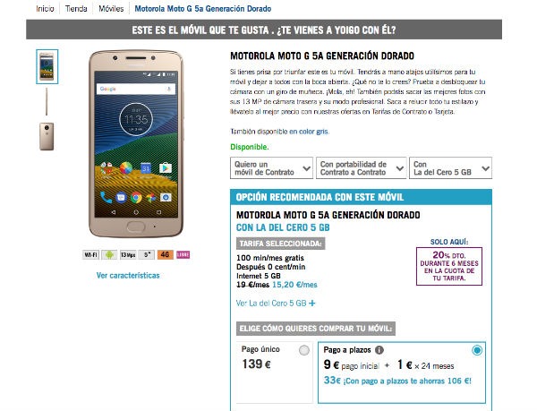 Moto G quinta generación Yoigo