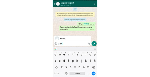 Mencionar en un grupo de WhatsApp