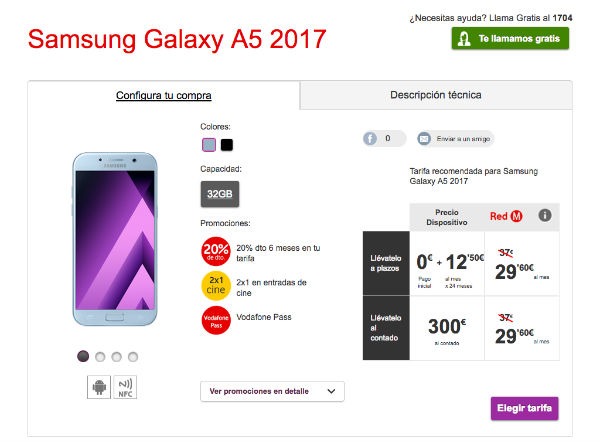 Precios del Samsung Galaxy A5 2017 en Vodafone