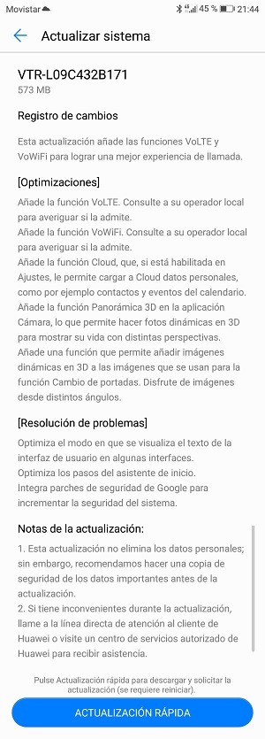 huawei p10 actualización