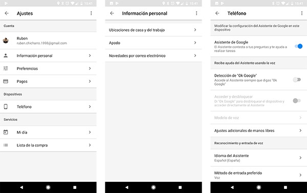 Ajustes de asistente de Google