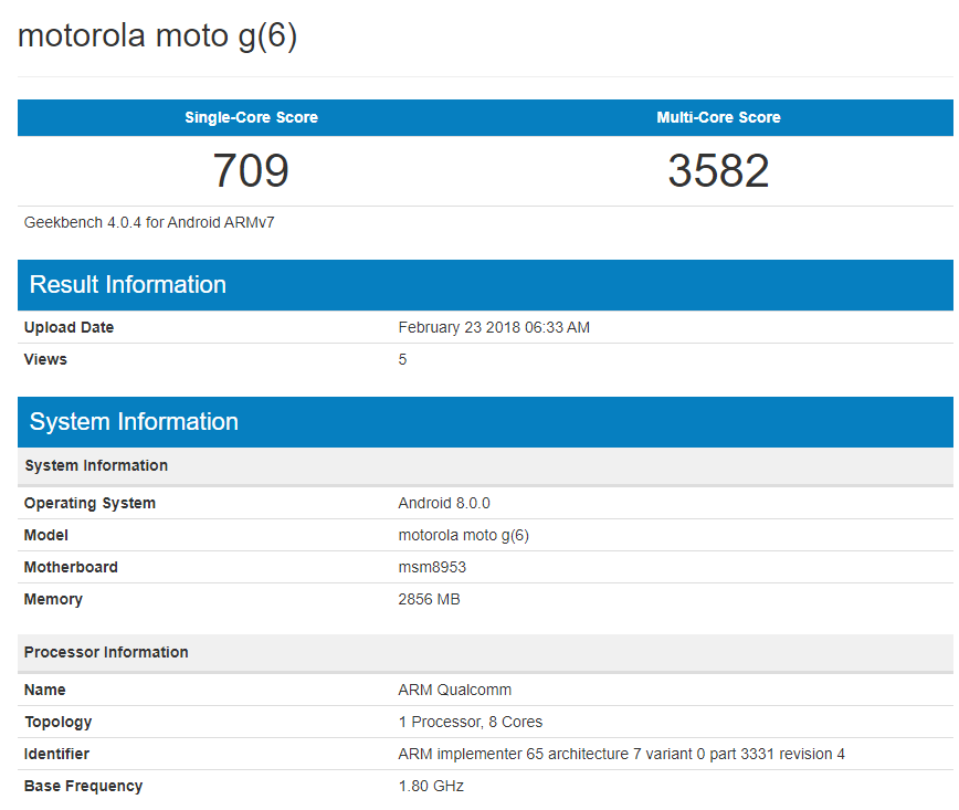 Motorola Moto G6 Benchmark