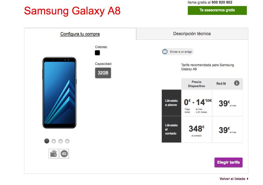 Precios del Samsung Galaxy A8 con Vodafone