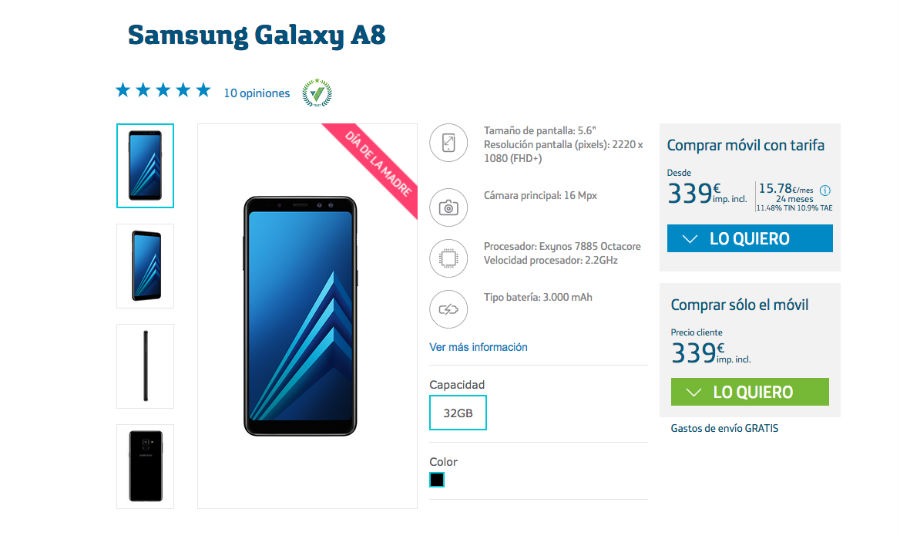 Precios del Samsung Galaxy A8 con Movistar