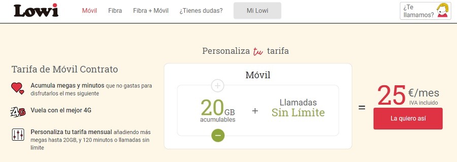 Lowi, 20 GB por 25 euros al mes