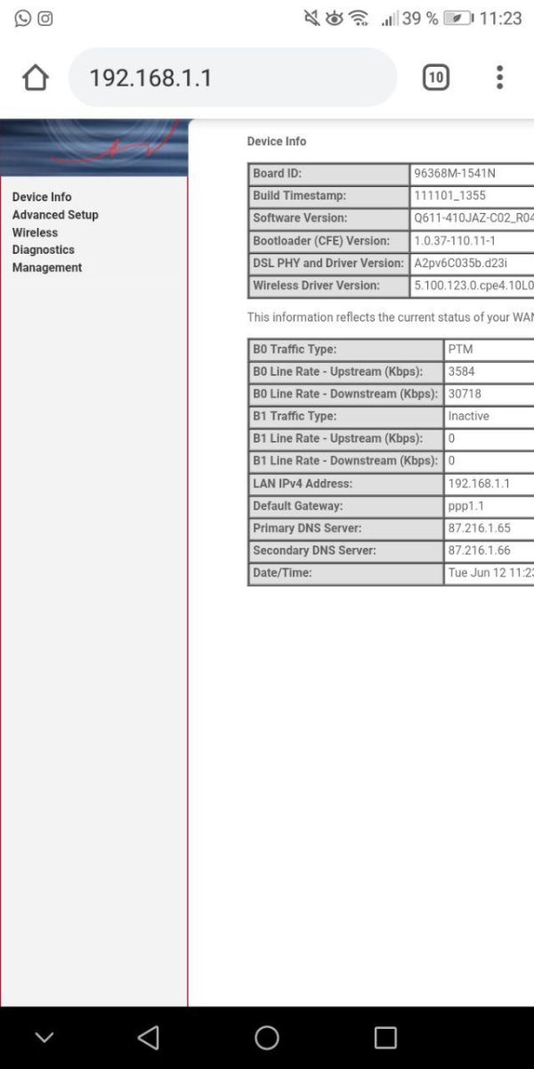 panel de admin del router